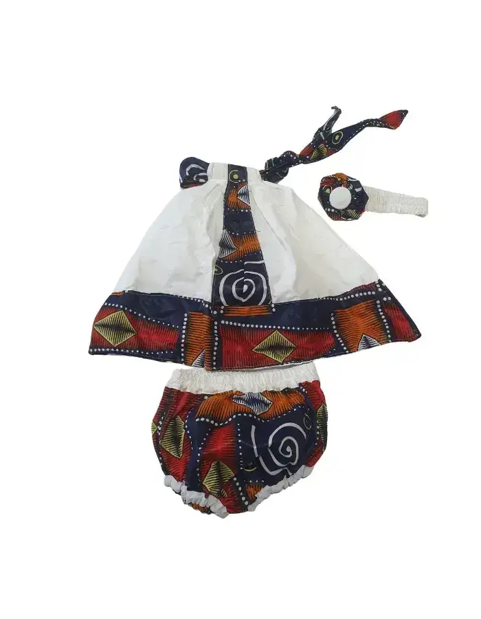 Ensemble Bébé Fille Africain avec Bloomer & Bandeau – Robe Complète Élégante (1–3 ans)